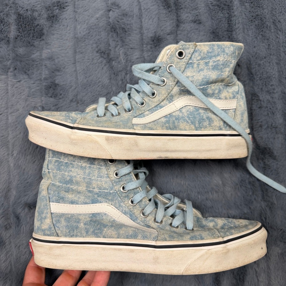 Vans Sk8-Hi Acid Wash Denim High Top Sneakers Blue White Mens 7 Womens 8.5